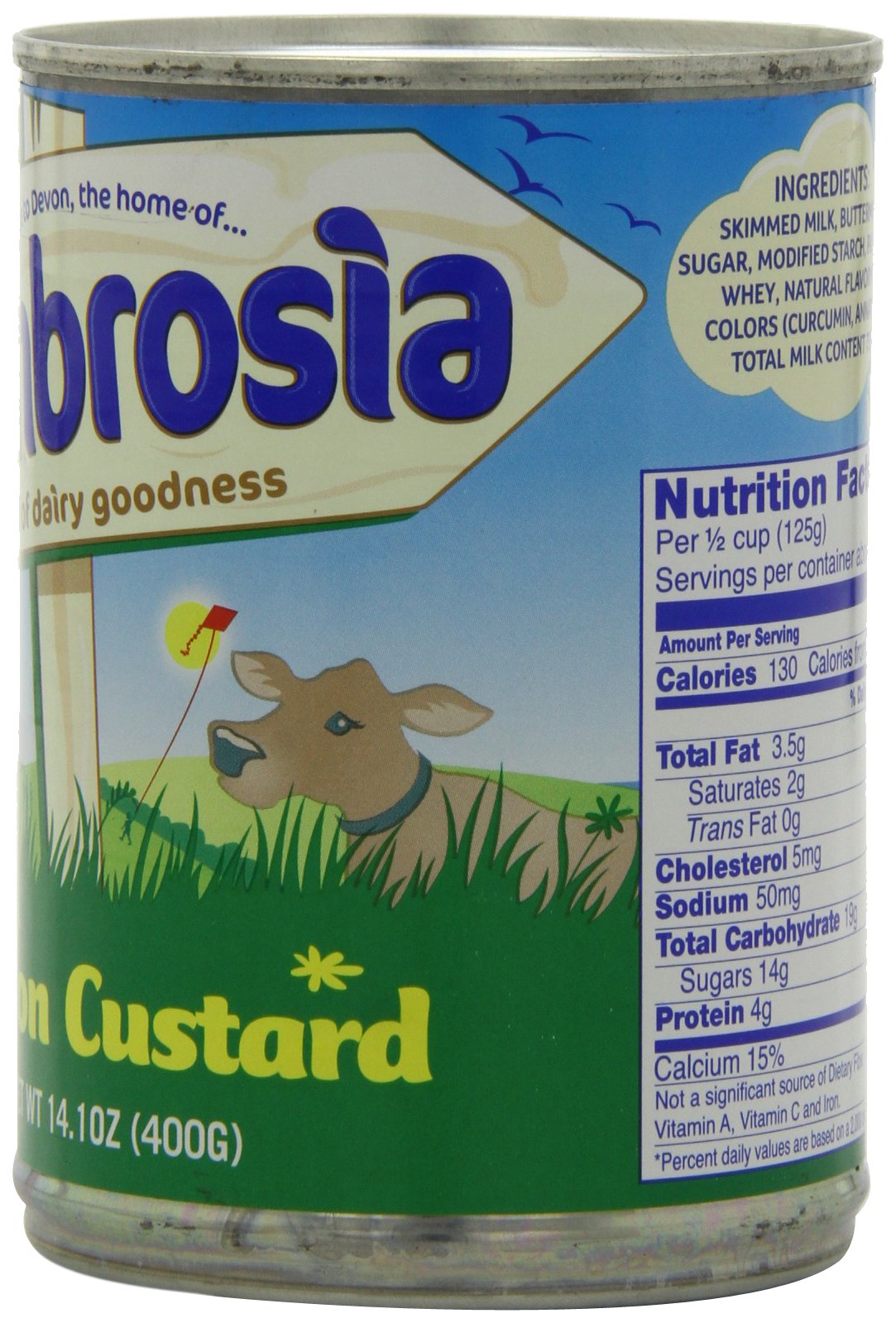 Ambrosia Devon Custard spoon close-up, silky texture for a comforting treat.