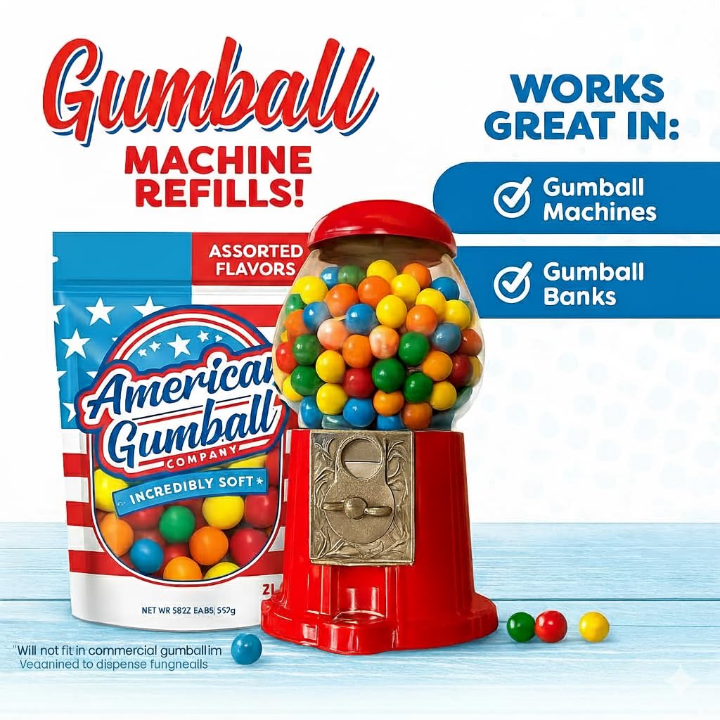American Gumball Company .59 inch gumballs designed for 1/2 inch machines.