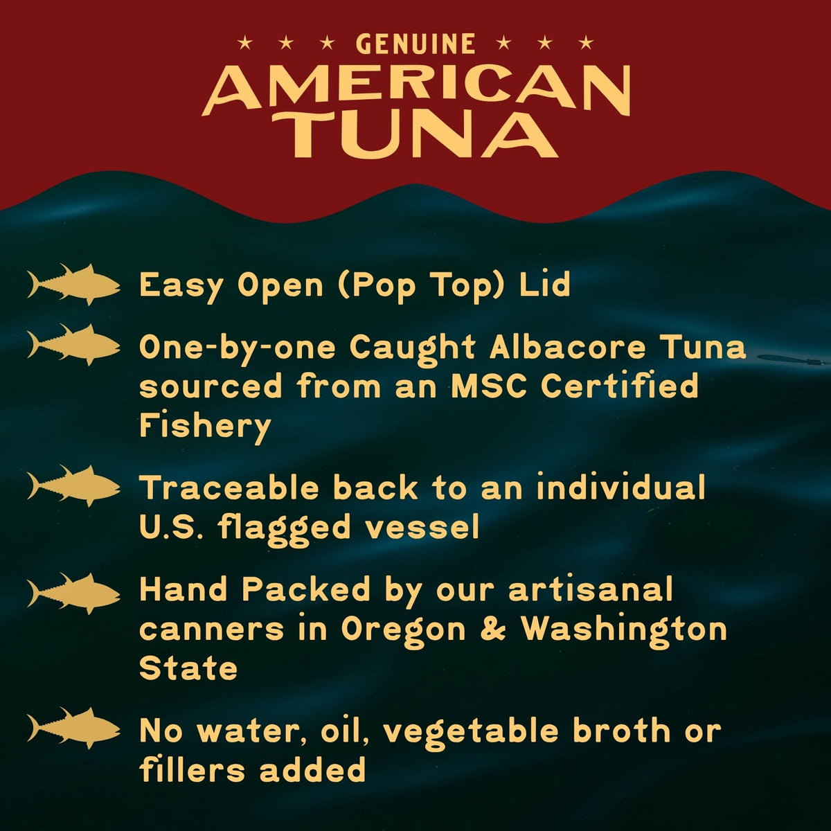 American Tuna no-salt-added tuna can label signaling clean taste