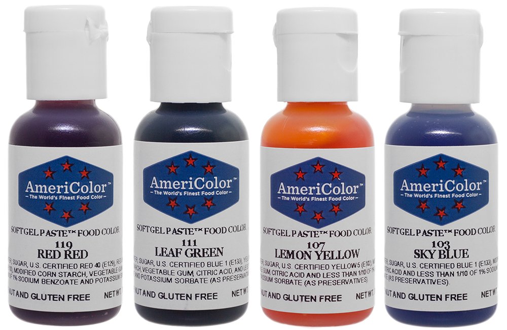 Americolor Sky Blue soft gel paste bottle adds bright color to icing and cakes.