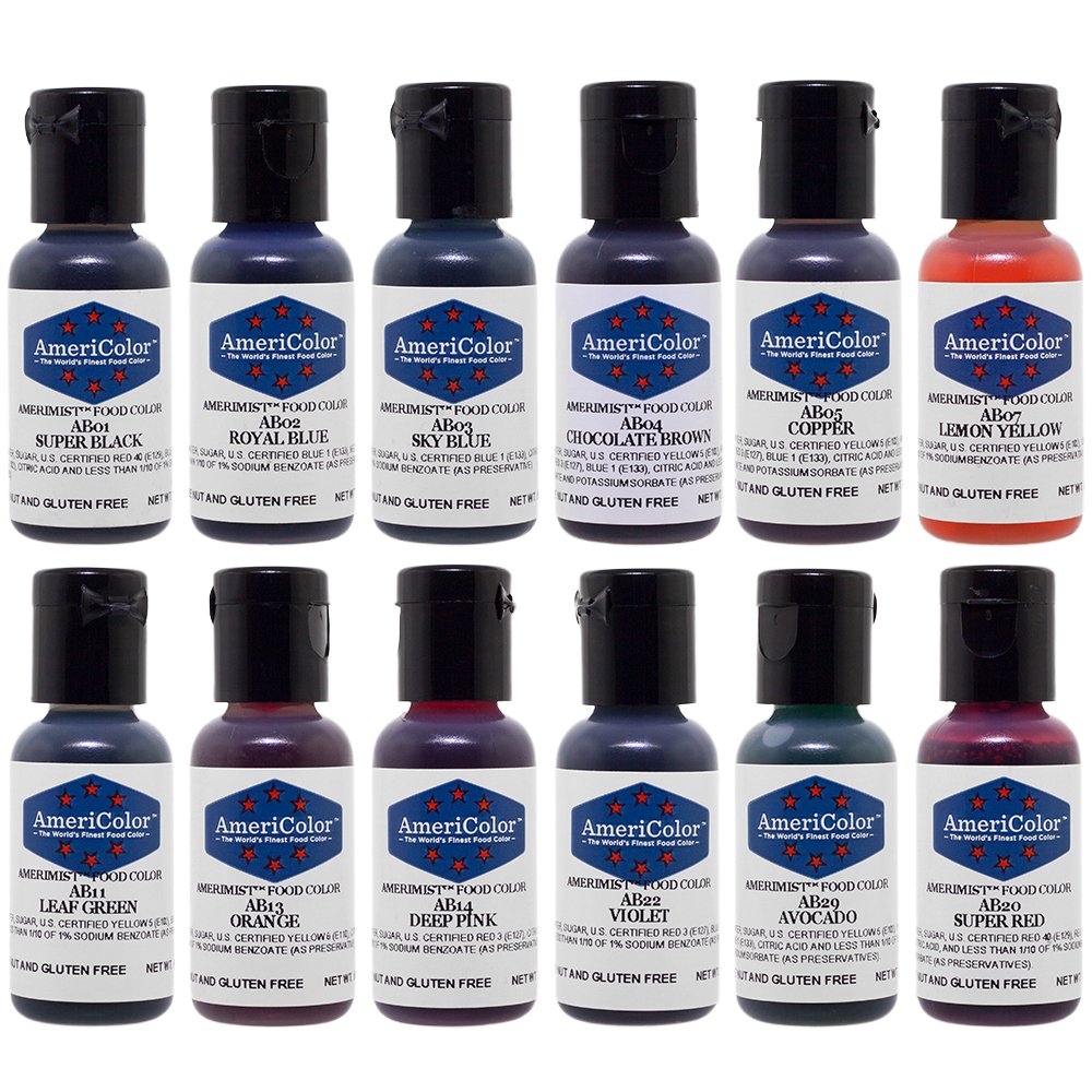 AmeriColor AmeriMist bottles close-up showing flip-top dispensers for precise application
