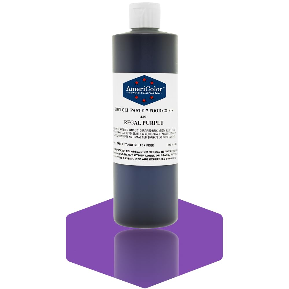 AmeriColor Regal Purple gel color bottle front view for vibrant frosting
