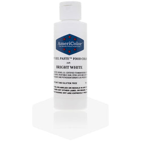 AmeriColor Soft Gel Paste Bright White bottle for vibrant, consistent icing colors.