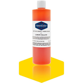 Americolor Soft Gel Paste Lemon Yellow packaging for vibrant cake decorating.