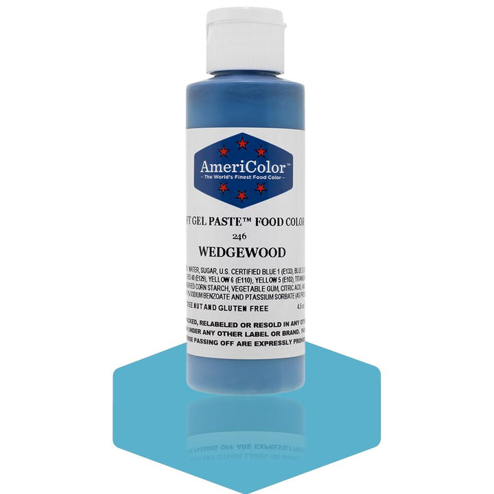 AmeriColor Soft Gel Paste Wedgewood bottle pouring vivid icing color