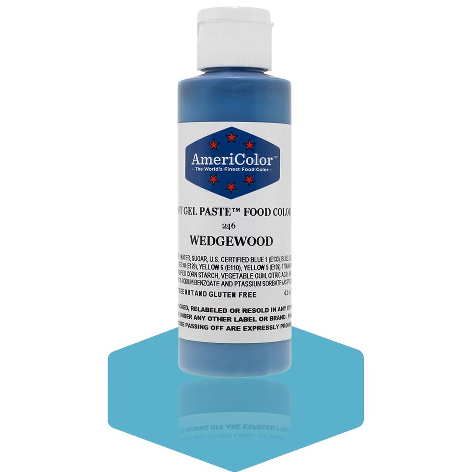 AmeriColor Soft Gel Paste Wedgewood bottle pouring vivid icing color