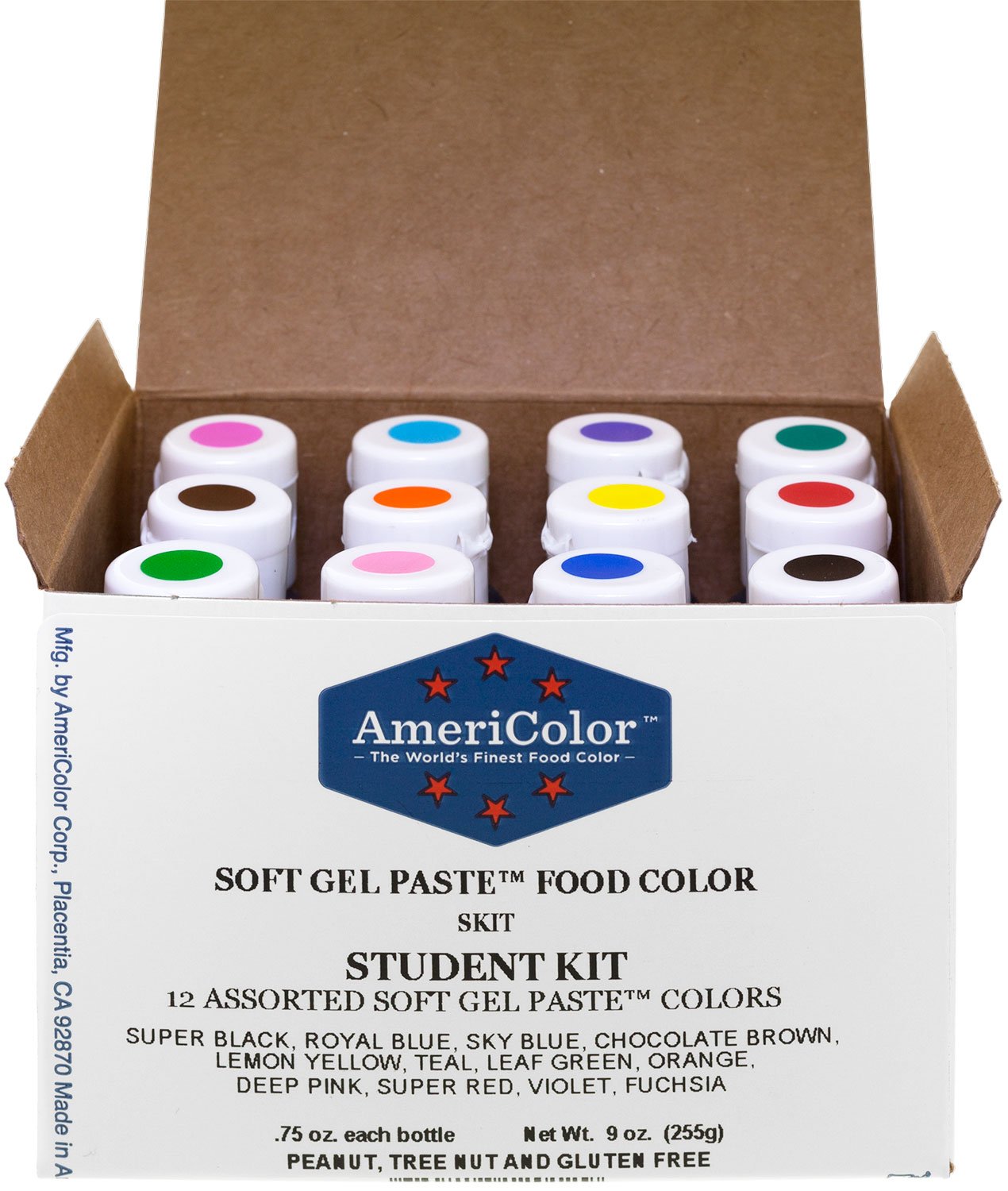 AmeriColor Student Kit 12 soft gel paste colors, swatch plate for vibrant, even hues.