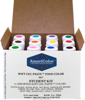 AmeriColor Student Kit 12 soft gel paste colors, swatch plate for vibrant, even hues.