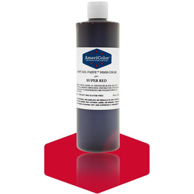 AmeriColor Super Red gel paste drops in a flip-top bottle for precise color control in desserts