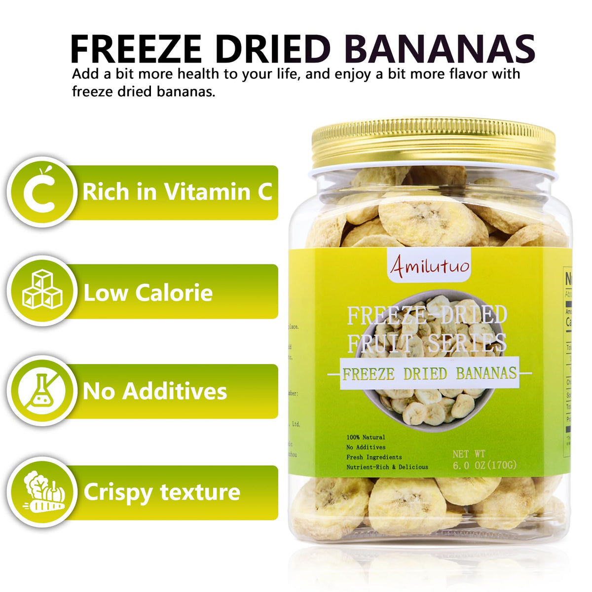Close-up of Amilutuo banana chips highlighting crispy texture and all-natural flavor.