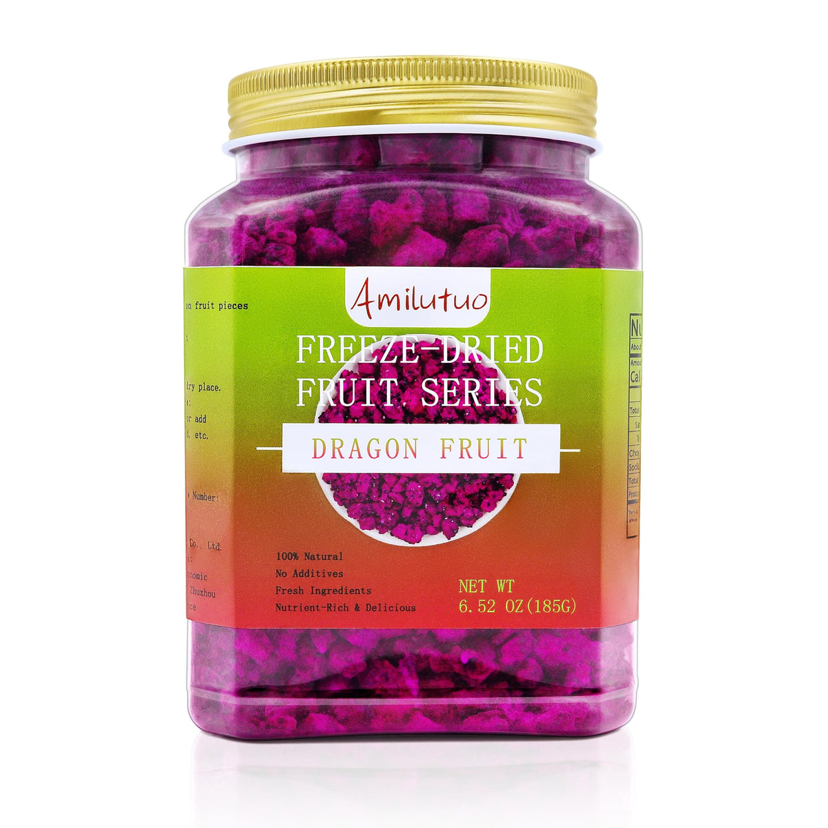 Amilutuo freeze-dried dragon fruit in a jar for fresh flavor and easy storage.