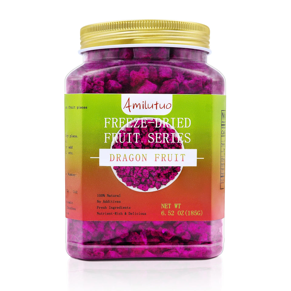Amilutuo freeze-dried dragon fruit in a jar for fresh flavor and easy storage.
