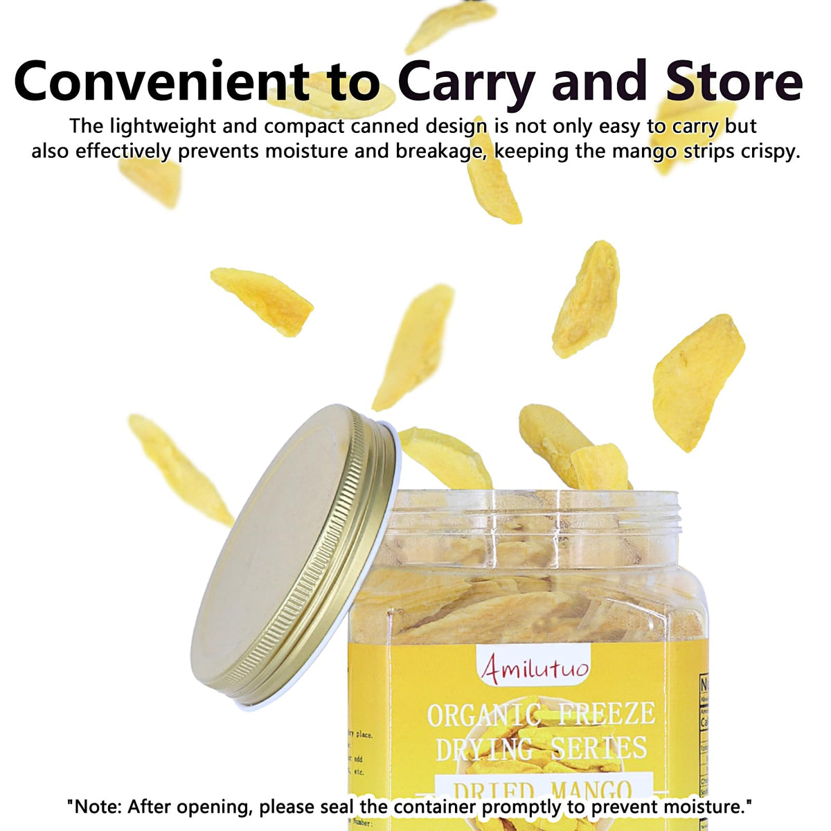 Amilutuo freeze-dried mango chips deliver tropical flavor bite after bite.