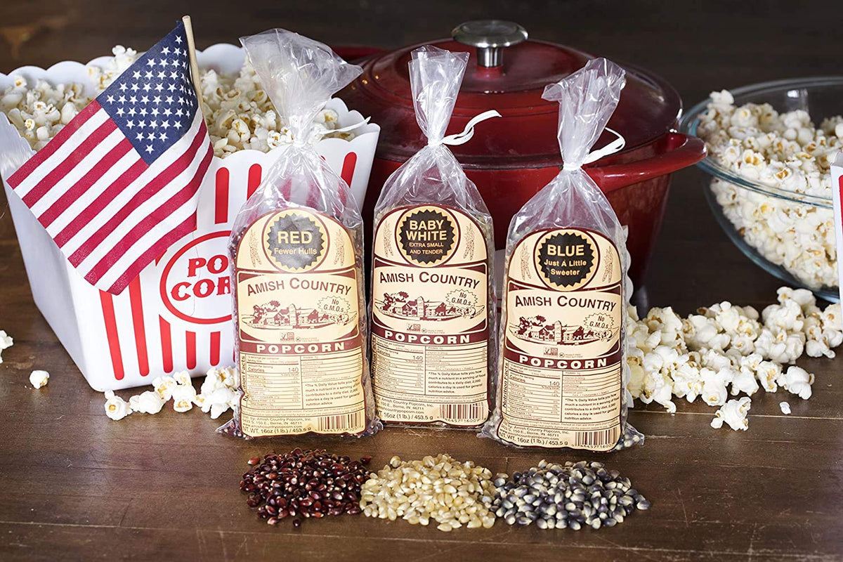 Amish Country Popcorn 3lb gift set front view, ready gift.