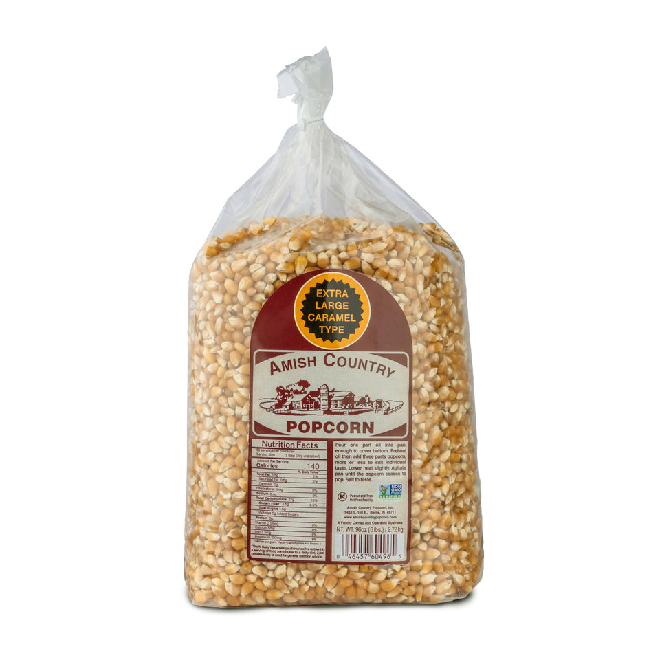 Amish Country Popcorn 6 lb bag with extra large caramel kernels for caramel corn