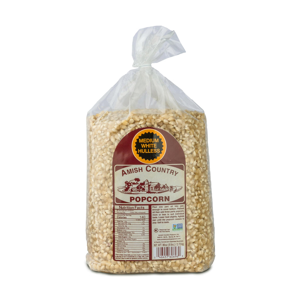 Amish Country Popcorn 6lb bag kernels closeup, premium quality ready to pop