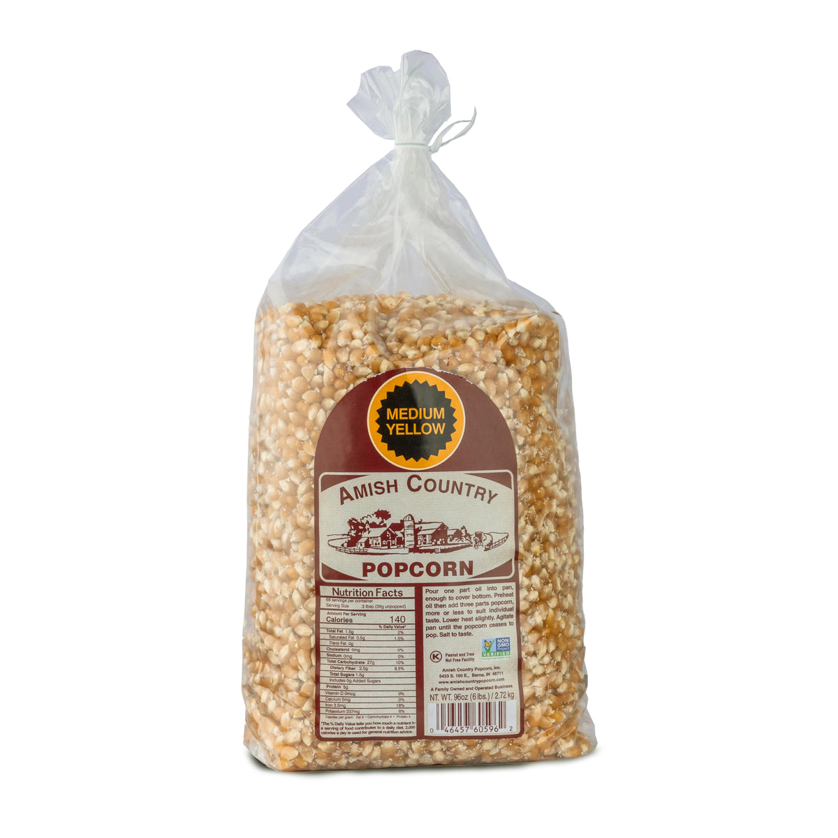 Amish Country Popcorn 6 lb bag with medium yellow kernels for home popping.