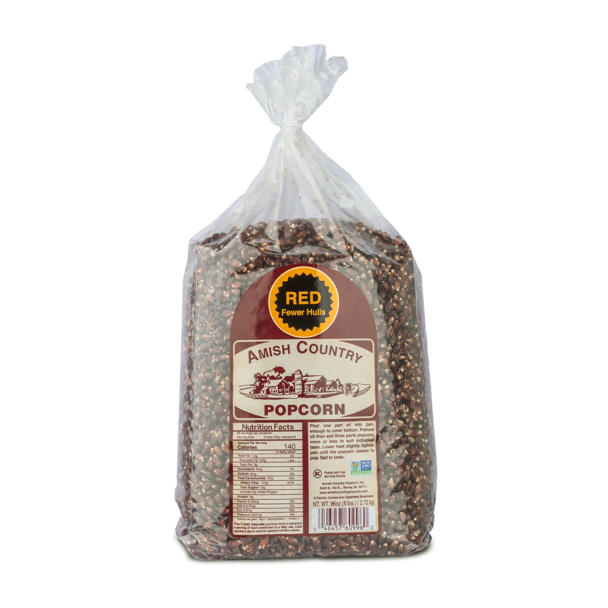 Amish Country Popcorn 6lb red kernels bag front view for home snacking.