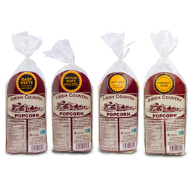 Amish Country Popcorn Baby White 1lb bag ready to pop into a fluffy snack.