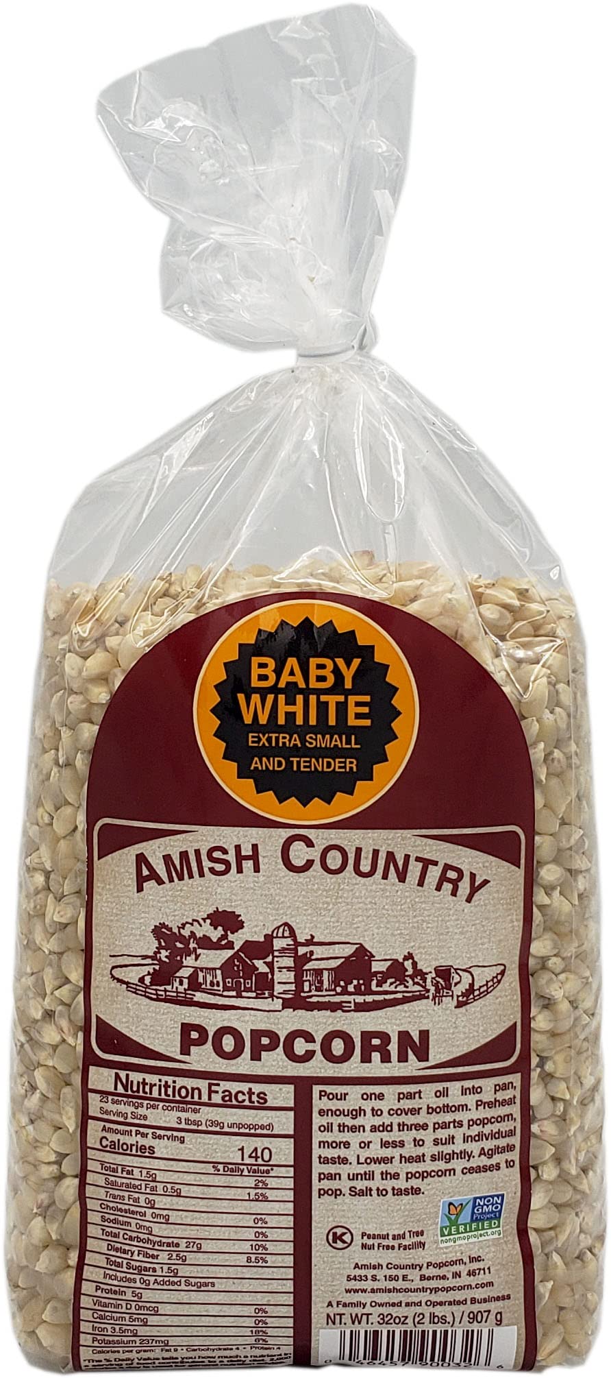 Amish Country Popcorn Baby White kernels close-up showing tender texture for light snacking