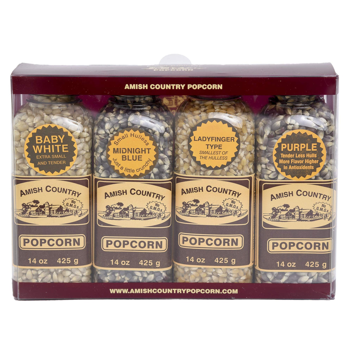 Amish Country Popcorn Baby White kernels for light, fluffy popcorn at home.