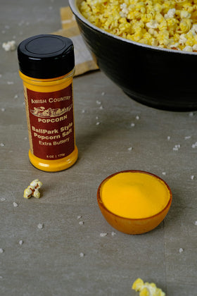 Amish Country Popcorn ballpark butter-salt bottle 3D view highlights convenient seasoning.