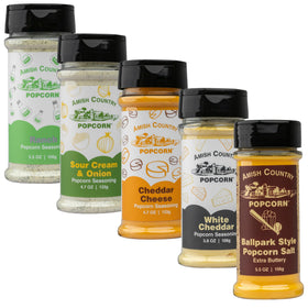 Amish Country Popcorn Ballpark Buttersalt flavor bottle ready for movie night