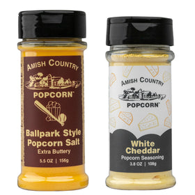 Amish Country Popcorn BallPark Buttersalt jar pour for easy seasoning.
