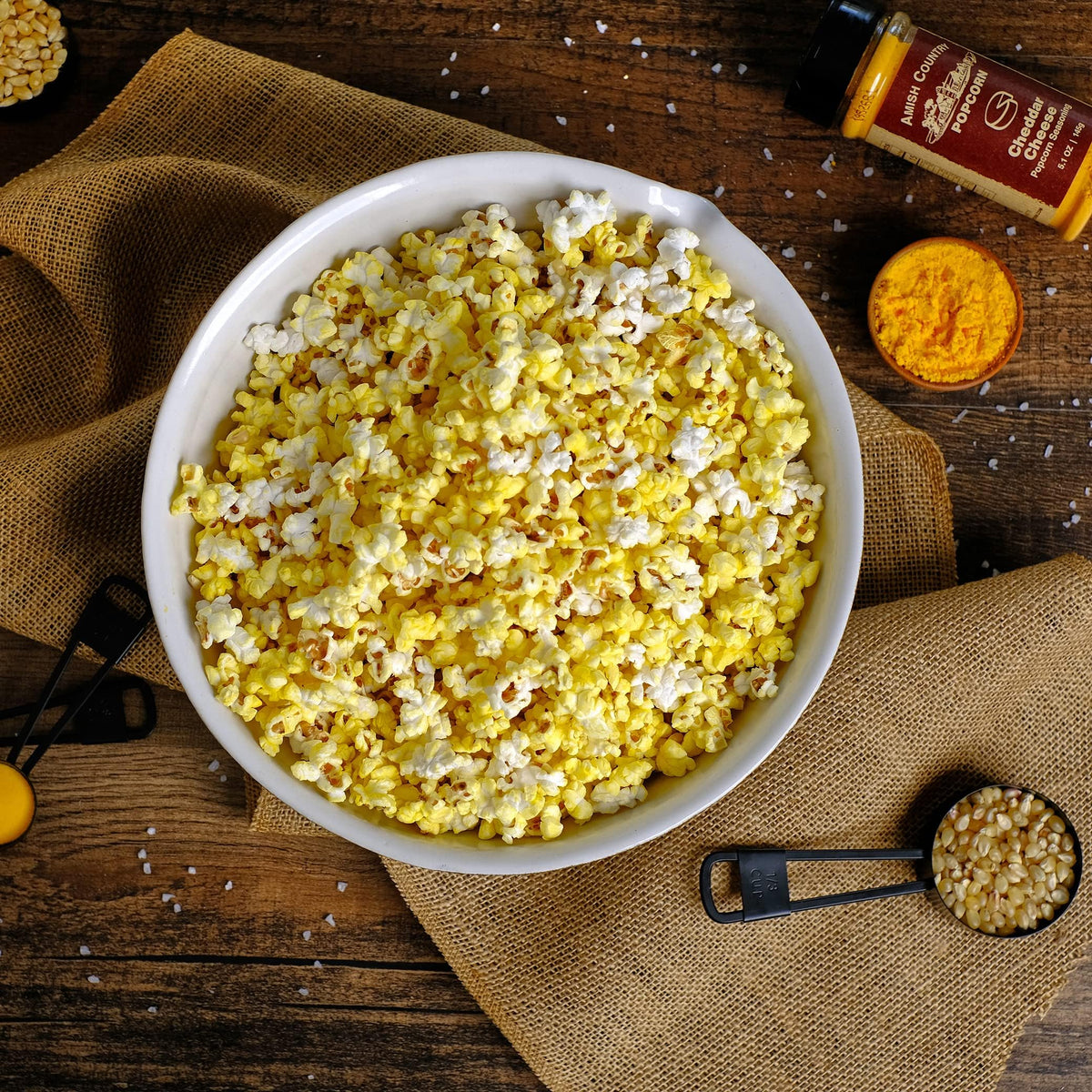 Bowl of fluffy Amish Country Popcorn Baby Yellow popped corn, perfect for movie nights