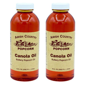 Amish Country Popcorn butter canola oil 2x16oz jars on display for easy snacking.