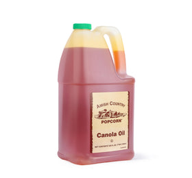 Amish Country Popcorn butter-flavored canola oil pour for even, flavorful popcorn coating
