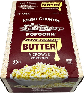 Amish Country Popcorn butter label emphasizes Non-GMO and Gluten Free.