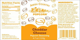 Amish Country Popcorn cheddar cheese seasoning texture promises a savory finish