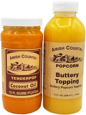 Amish Country Popcorn coconut oil bottle for premium popping and flavor