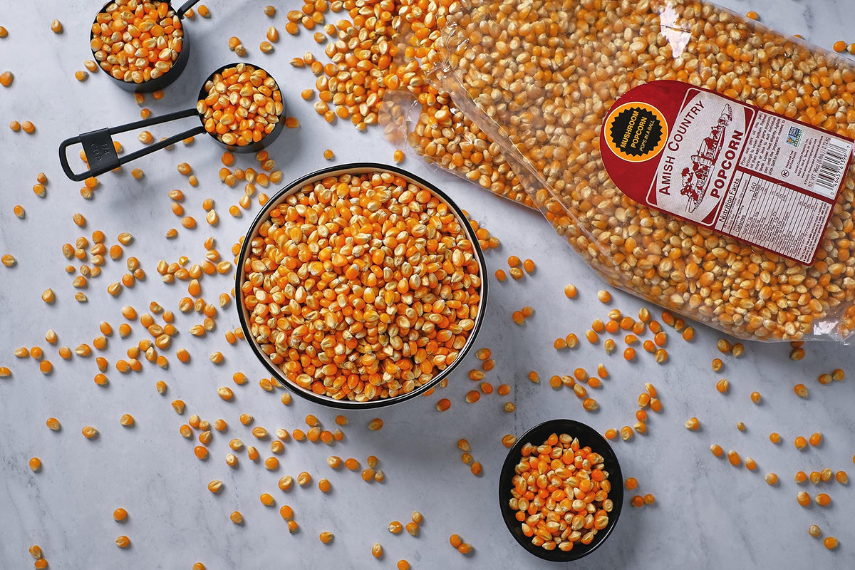 Amish Country Popcorn farm-fresh origin highlights trusted sourcing.