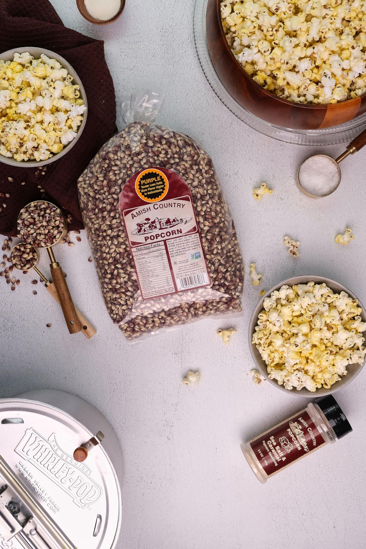 Gluten-free label on Amish Country Popcorn Midnight Blue kernels.