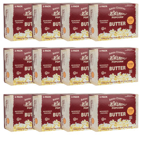 Amish Country Popcorn Ladyfinger Butter microwave bags ready for quick snack.