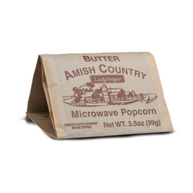 Amish Country Popcorn Ladyfinger Butter popped corn served in a bowl.