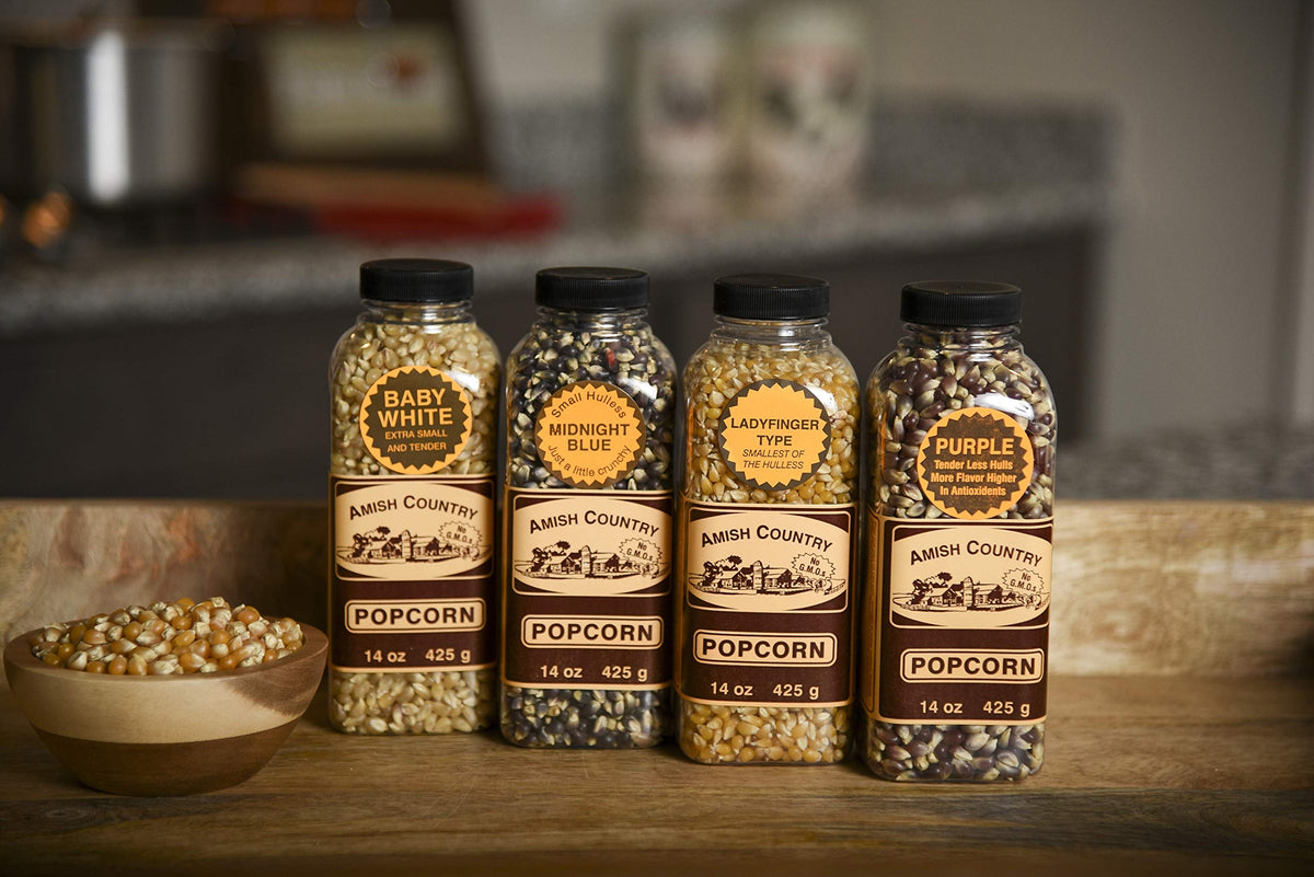 Amish Country Popcorn Ladyfinger kernels yield tall kernels and bold flavor in every pop.