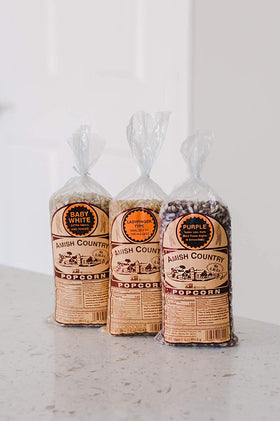 Amish Country Popcorn Ladyfinger kernels deliver a tender pop and classic crunch.