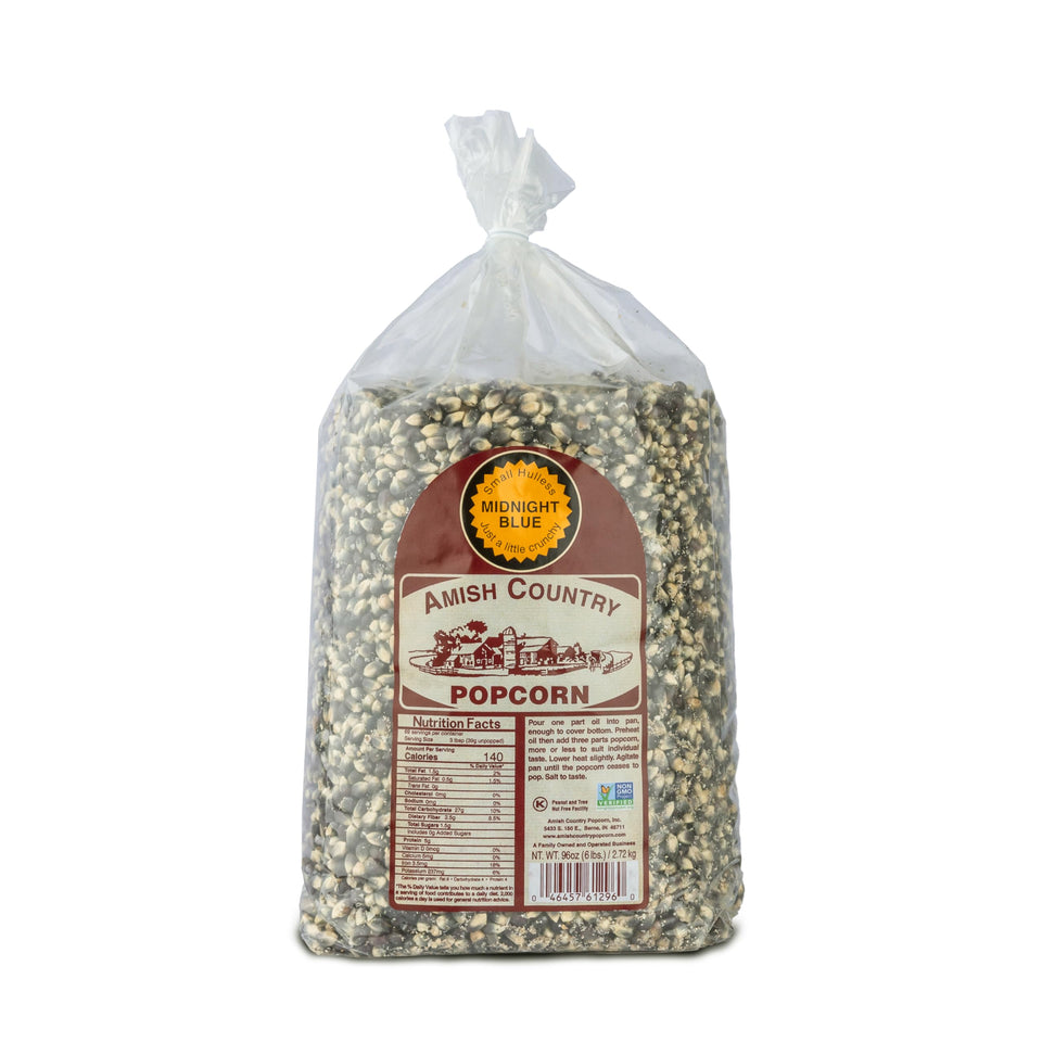 Amish Country Popcorn Midnight Blue 6lb bag for convenient family movie-night snacking.