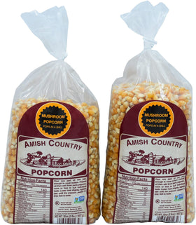 Amish Country Popcorn mushroom kernel bag close-up highlighting gourmet flavor