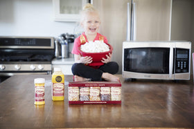 Amish Country Popcorn non-GMO gluten-free seal on packaging
