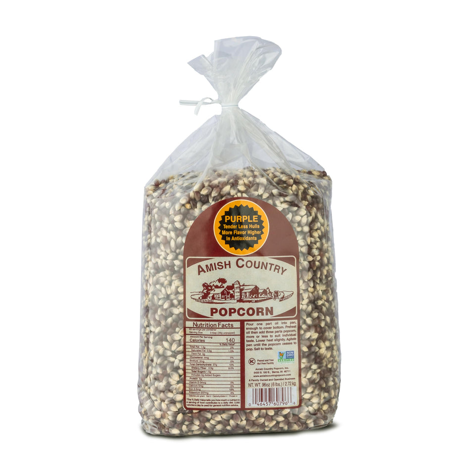 Amish Country Popcorn purple kernels 6lb bag pack-shot highlighting premium quality.