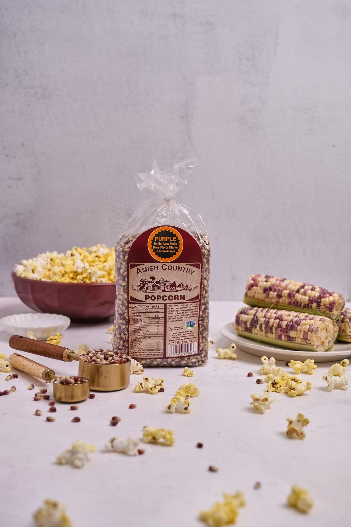 Amish Country Popcorn Purple Kernels poured into a bowl showcase vibrant color.