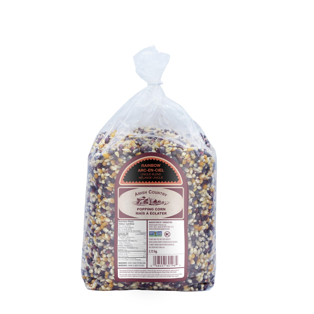 Amish Country Popcorn Rainbow kernels in bag offer vibrant colors and versatile snack options.