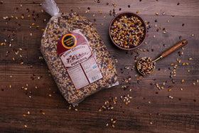 Amish Country Popcorn Rainbow kernels closeup highlights colorful kernels for party trays.