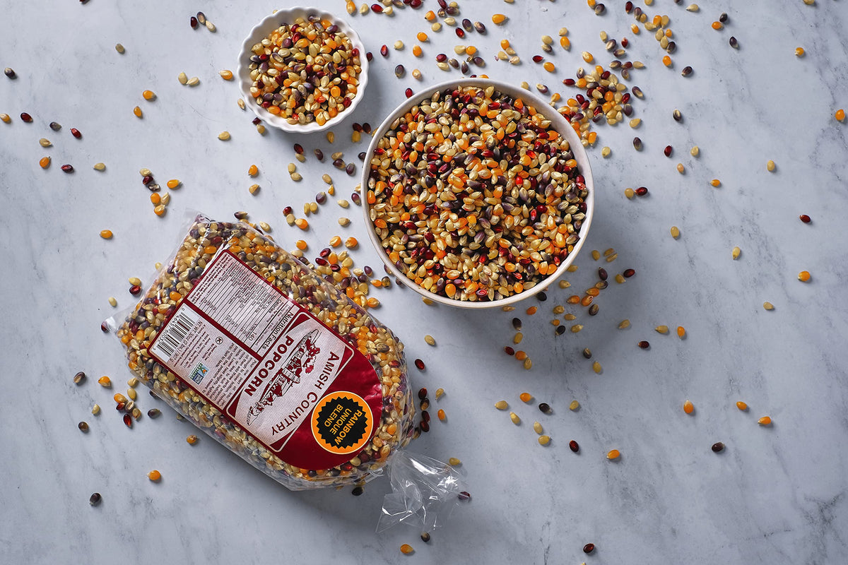 Amish Country Popcorn sealed storage container for freshness and longevity