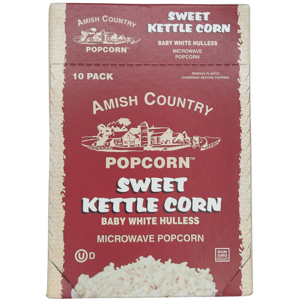 Amish Country Popcorn Sweet Kettle White Hulless bags ready for snack time.