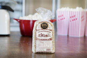 Amish Country Popcorn two-pound bag opened ready for sharing